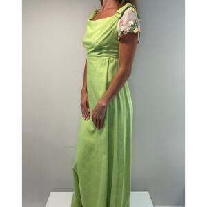 Vintage 1960s-70s Handmade Dress Lime Green Sheer Sheer Sleeves Empire Waist JL